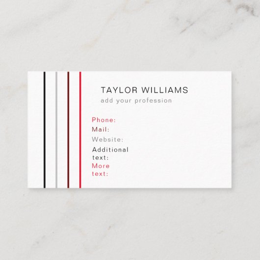 Moderne, minimale rode lijnen Professional Visitekaartje (Achterkant)