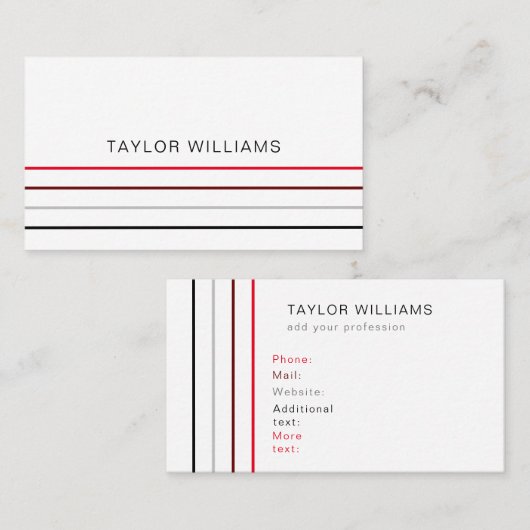 Moderne, minimale rode lijnen Professional Visitekaartje (Voorkant / Achterkant)