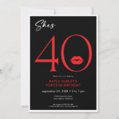 Moderne Minimale Rode Lippen Ze is 40 Verjaardag Q Kaart (Voorkant)