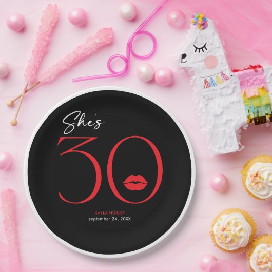 Moderne minimale rode lippen Ze is dertig jaar oud Papieren Bordje (Feest)