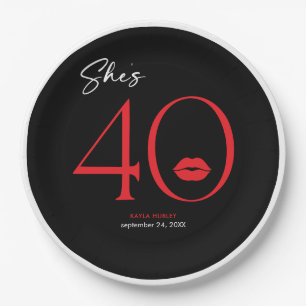 Moderne minimale rode lippen Ze is veertig jaar Papieren Bordje