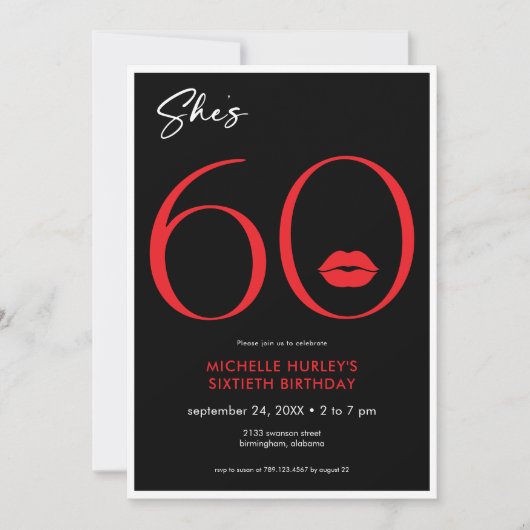 Moderne minimale rode lippen Ze is zestig jaar oud Kaart (Voorkant)