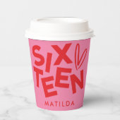 Moderne minimale rode roze typografie 16e verjaard papieren bekers (Voorkant)