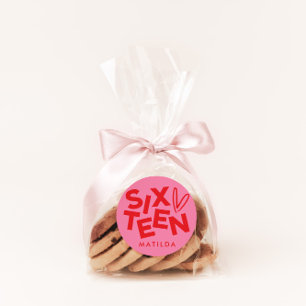 Moderne minimale rode roze typografie 16e verjaard ronde sticker