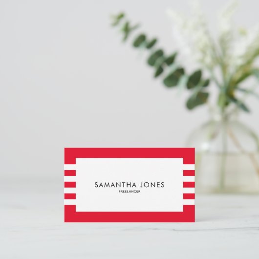 Moderne, minimale rode strepen, freelancer visitekaartje (Staand voorkant)
