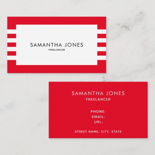 Moderne, minimale rode strepen, freelancer visitekaartje (Voorkant / Achterkant)