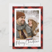 Moderne Minimale Rode Tartan Plaid Foto Kerstmis Feestdagenkaart (Voorkant)