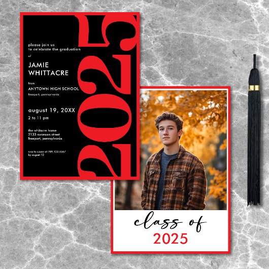 Moderne Minimale Rode Typografie Graduation Party Kaart