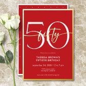 Moderne minimale rode vijftig script verjaardag folie uitnodiging