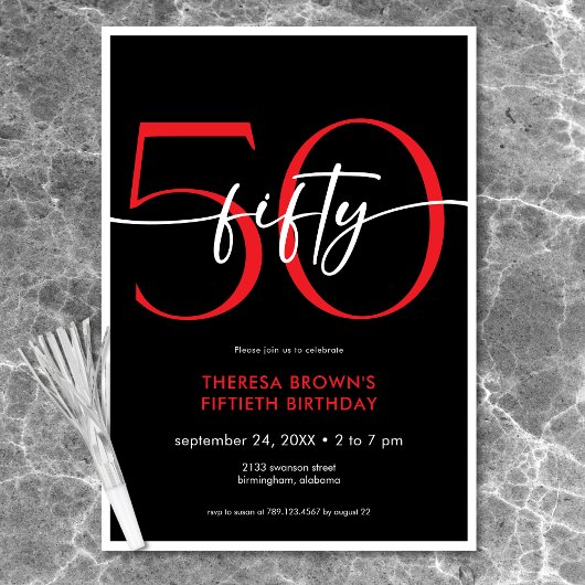 Moderne minimale rode vijftig script verjaardag kaart