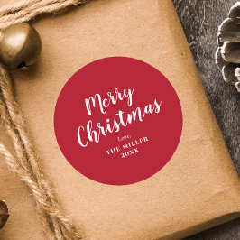 Moderne minimale rode vrolijke kerst familie Class Ronde Sticker