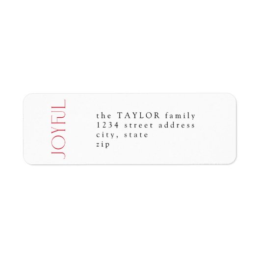 Moderne minimale rode vrolijke kerst retour adres etiket (Voorkant)