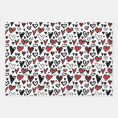 Moderne minimale rode, zwarte en witte harten inpakpapier vel (Voorkant 3)