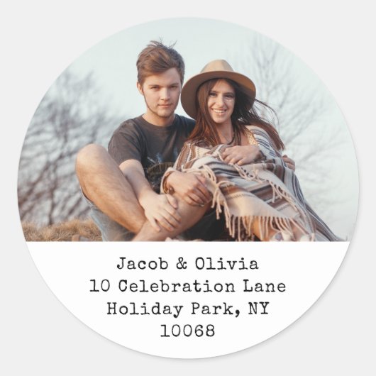 Moderne minimale ronde foto retour adreslabels sticker (Voorkant)