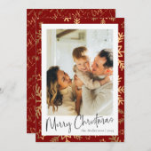 Moderne Minimale Rood Goud Foto Kerstmis Feestdagenkaart (Voorkant / Achterkant)