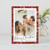 Moderne Minimale Rood Goud Foto Kerstmis Feestdagenkaart (Staand voorkant)