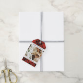 Moderne Minimale Rood & Groen Kerst Familie Foto Cadeaulabel (Met Touw)