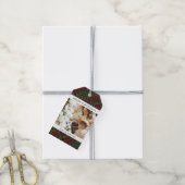 Moderne Minimale Rood & Groen Kerst Familie Foto Cadeaulabel (Met Touw)