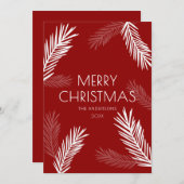 Moderne Minimale Rood & Wit Spruce Kerstmis Feestdagenkaart (Voorkant / Achterkant)