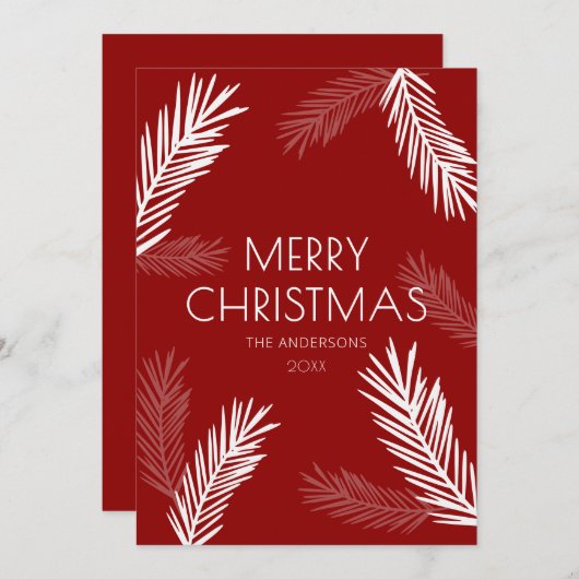 Moderne Minimale Rood & Wit Spruce Kerstmis Feestdagenkaart (Voorkant / Achterkant)