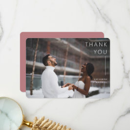 Moderne, minimale Roos bruiloft foto Y Bedankkaart