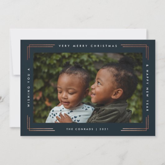 Moderne, minimale Roos Gold-fotokerstmis Feestdagenkaart (Voorkant)