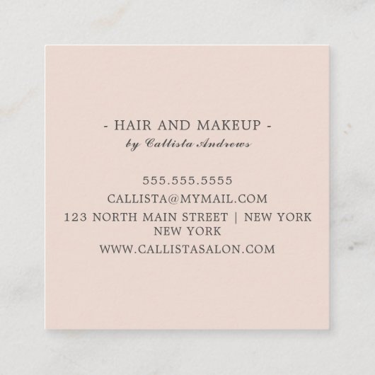 Moderne, minimale Roos Gold Glitter Simple Makeup Vierkante Visitekaartje (Achterkant)