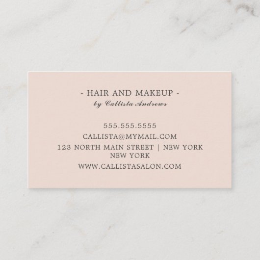 Moderne, minimale Roos Gold Glitter Simple Makeup Visitekaartje (Achterkant)