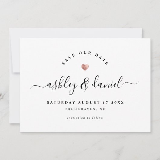 Moderne, minimale Roos Gold Simple Save the Date Kaart (Voorkant)