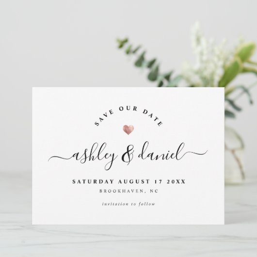 Moderne, minimale Roos Gold Simple Save the Date Kaart (Staand voorkant)