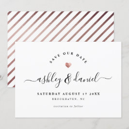 Moderne, minimale Roos Gold Simple Save the Date Kaart