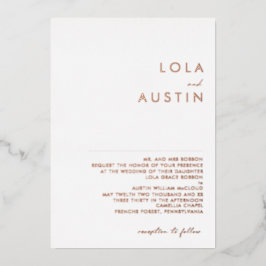 Moderne, minimale Roos Gold Traditional Wedding Re Folie Uitnodiging