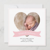 Moderne, minimale roze babymeisje Foto geboorte Aankondiging (Voorkant)