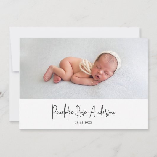Moderne minimale roze eenvoudige foto geboorte aankondiging (Voorkant)