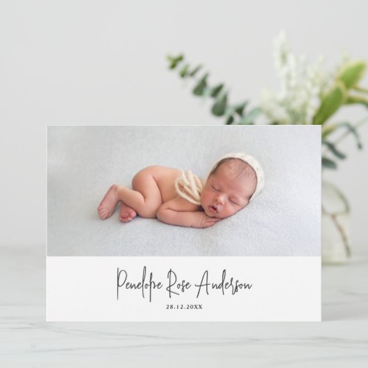 Moderne minimale roze eenvoudige foto geboorte aankondiging (Staand voorkant)