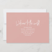 Moderne minimale roze eenvoudige foto geboorte aankondiging (Achterkant)