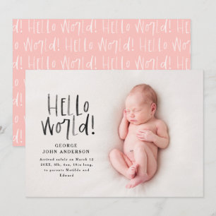 Moderne minimale roze eenvoudige foto geboorte aankondiging