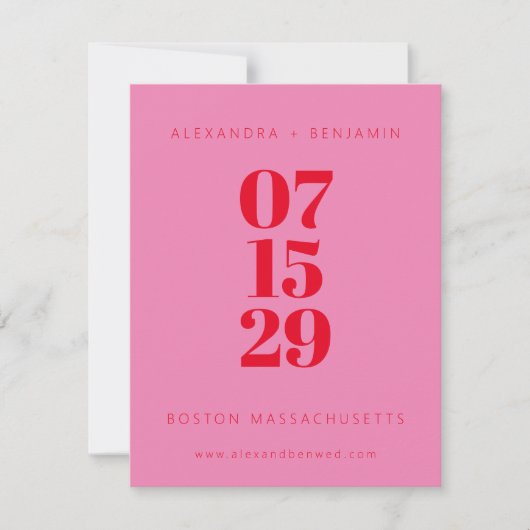 Moderne, minimale roze en rode, volledige foto save the date (Voorkant)