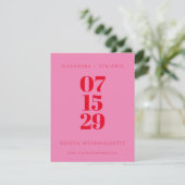 Moderne, minimale roze en rode, volledige foto save the date (Staand voorkant)