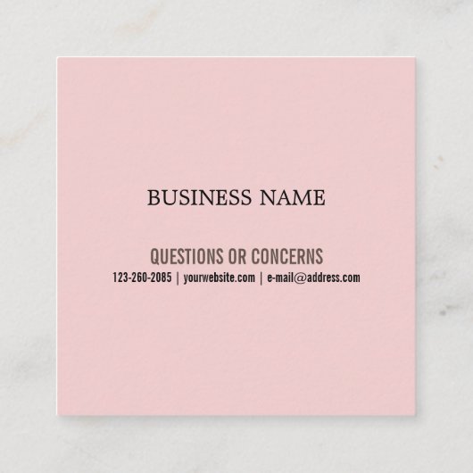 Moderne, minimale roze Eyelashes Aftercare Kaart Vierkante Visitekaartje (Achterkant)