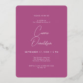 Moderne minimale roze foto 50ste verjaardag folie uitnodiging (Achterkant)