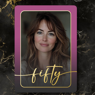 Moderne minimale roze foto 50ste verjaardag folie uitnodiging