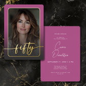 Moderne minimale roze foto 50ste verjaardag folie uitnodiging