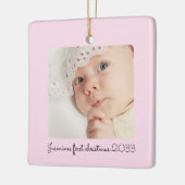 Moderne minimale roze foto baby's eerste kerst keramisch ornament (Links)