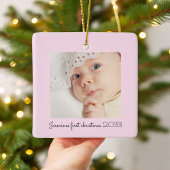 Moderne minimale roze foto baby's eerste kerst keramisch ornament