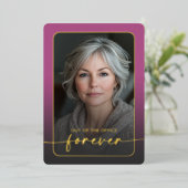 Moderne minimale roze foto pensioen partij folie uitnodiging (Staand Voorkant)