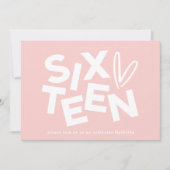 Moderne minimale roze girly typografie 16e verjaar kaart (Voorkant)