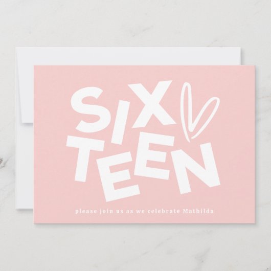Moderne minimale roze girly typografie 16e verjaar kaart (Voorkant)