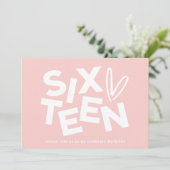 Moderne minimale roze girly typografie 16e verjaar kaart (Staand voorkant)