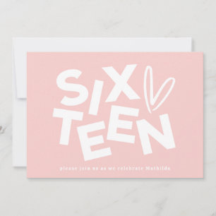 Moderne minimale roze girly typografie 16e verjaar kaart